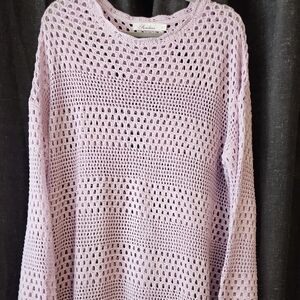 Prinbara Lavender Crochet Mesh Swim Cover Up Top XL | Beach Resort Vacation Boho